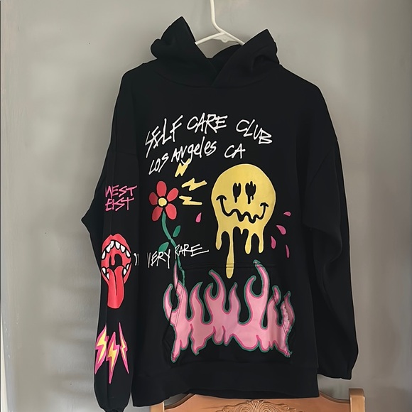 PacSun Tops - Black Graphic Hoodie with Colorful Designs